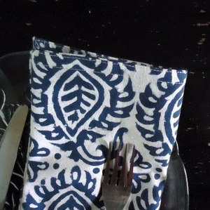 Cotton graphic leaf Indian hand block printed cotton floral table napkin
