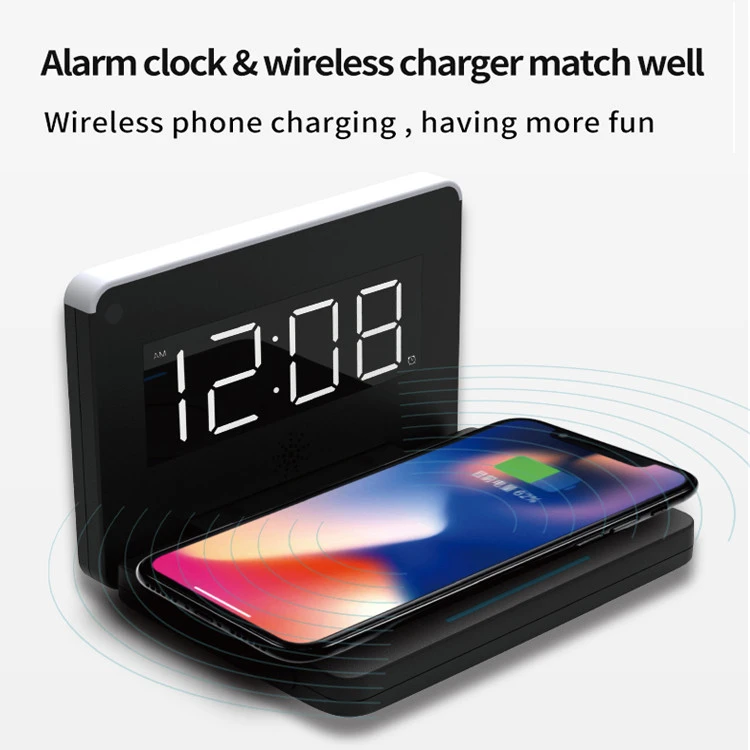 Creative  Folding 10W Qi Charging Fast Wireless Charger Backlight LED Screen Alarm Clock