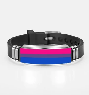 Custom Couple Gay Pride Rainbow Stainless Steel Black Silicone Wristband Adjustable Bracelet