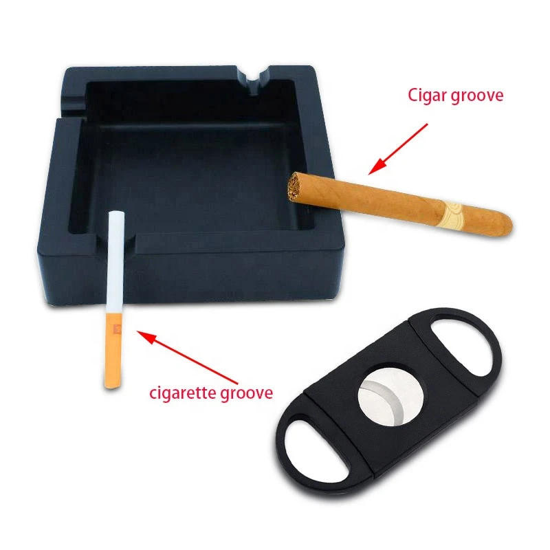 Custom logo  portable outdoor silicone cigar ash tray ashtray with a cigarillo cutter