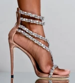 custom logo women diamond party wear shoes  ladies summer stiletto high heel sandals