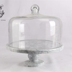 Custom marble and glass Wedding Cake Stand natural stone cake pan and glass dome cover
