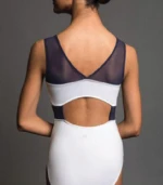 custom one piece body suit  black mesh patchwork white dancewear gymnastic ballet leotard for girls
