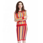 Custom sharp fancy looking o neck color stripes knitted mujeres sueter women sweater dress