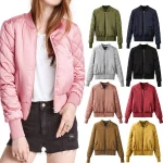 Custom women bomber jacket Wholesale Fashion Women Satin Bomber Quilted jacket Long Sleeve Cotton Satin Varsity Women Jacket