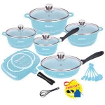 Dessini glass Lid 10pcs nonstick green pot die cast logo cookware set