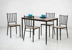 Dining room furniture sets Europe Antique Vintage Style wooden top metal legs table and chairs dining sets