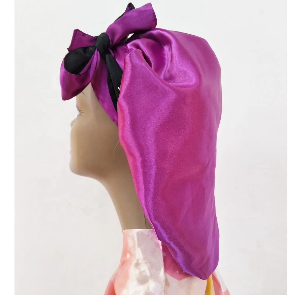 Double Layers Extra Large Satin Sleeping Caps For Women Adjustable Strap Silk Tie Bonnets