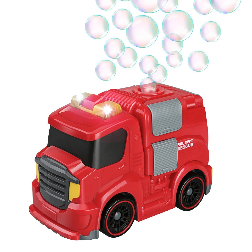 Electric Toy Bubble Machine for Kids , Garbage/Fire/Police Truck w/ Light and Sound , Bump Goes Around and Change Direction-4 oz