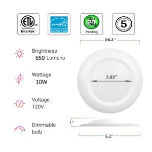 ETL Energy Star 4&quot; Disc Light Surface Mount Ceiling Light for Junction Box, 120VAC, 10W, 600lm, Dimmable, Wet Location, Round