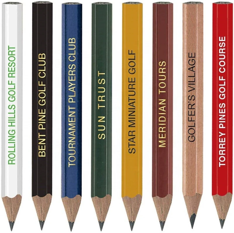 Factory Direct Price Promotional Golf Pencils Custom Logo Bulk Pocket Sharpened Wood HB Pencil Color with Eraser Clip Gift Set
