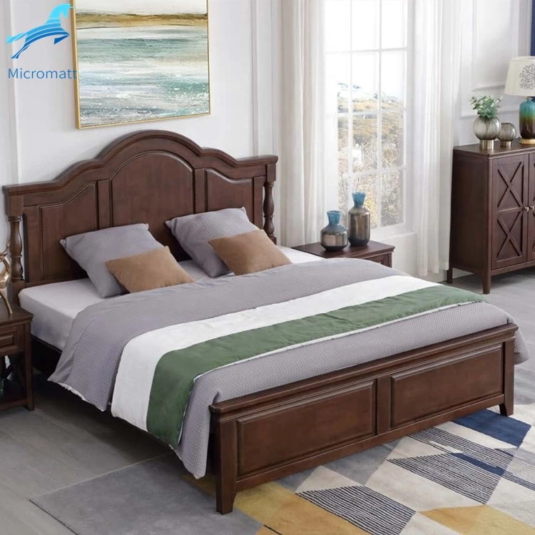 Factory Direct Sale Bedroom Furniture Comfortable Dark Color King Size Simple Style Wood Bed