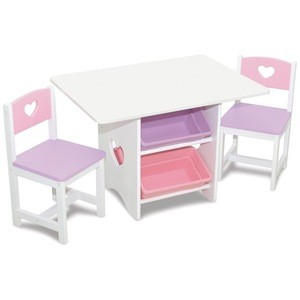 Factory direct sale solid wood rectangle kids study table with storage