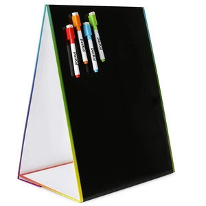 Factory Tabletop Magnetic Easel &amp; Blackboard Double Sided Black Board with 4 Chalk Markers for Drawing