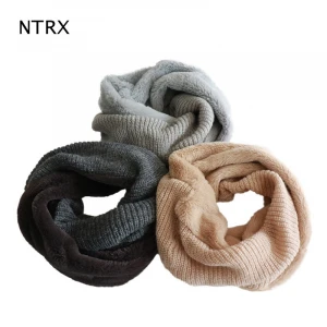 Fashion custom snood scarf with warm faux fur lining winter warm knitted snood scarf