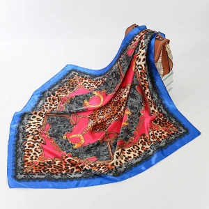 Fashion leopard print lace chain scarves imitated silk satin square scarf