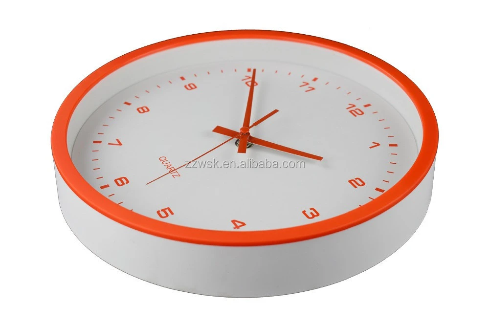 Fashion simple orange color clock with step movement and silence movement