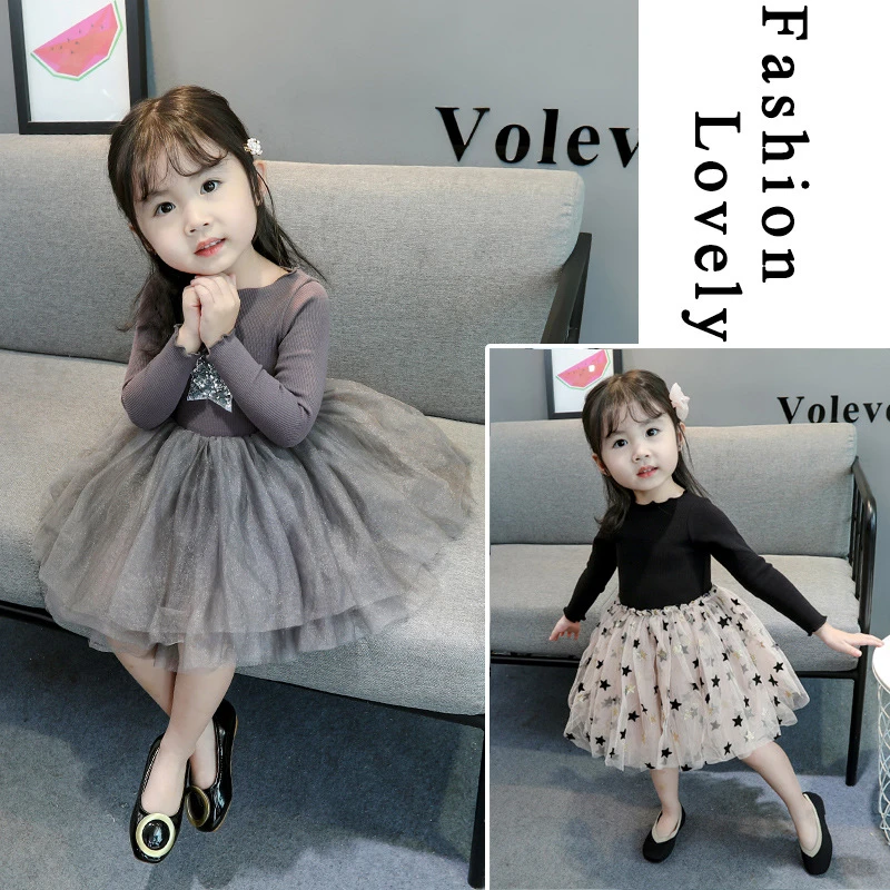 Five-pointed Star Printed Baby Girls Dress Korean Cute Princess Baby girl Long Sleeve Dress