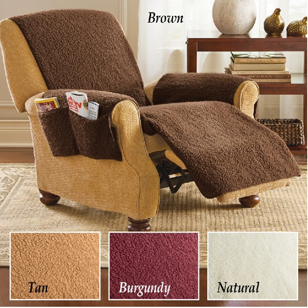 Fleece Recliner Furniture Protector Cover With 4 Pockets