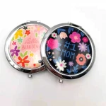 Folding Pocket Mirror Custom Custom Purse Makeup Mirror Souvenir Mother Gift Colorful Round Crystal Cosmetic Mirror Metal Based