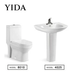 Foshan One Piece Toilet Pedestal Basin Ceramic Bathroom Sanitary Ware Set Suite for Wholesaler and Hotel