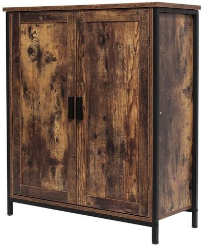 Free Standing Cabinet with 1 Shelf & 2 Doors Cupboard with Metal Frame Media File Storage Cabinet