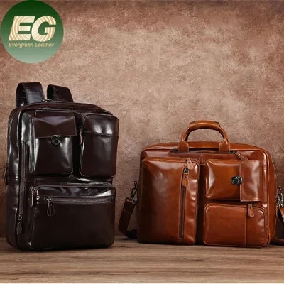 GA85 custom leather messenger bag genuine logo luxury designer cowhide computer business wholesale men waterproof fashion handbag convertible backpack