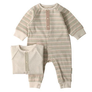 gery and write stripe organic cotton winner wear long sleeve wholesale happy newborn baby boy clothing with button