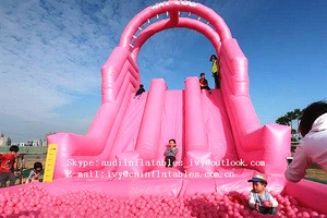 Giant Pink Color Inflatable Slide Inflatable Bouncer Slide With Ocean Ball Pool for Sale