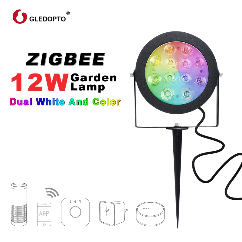 Gledopto Outdoor Lighting 12W Led Insert Ground Garden Lamp Zigbee RGBCCT Led Spot Light