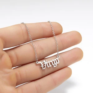Gold Filled Stainless Steel Silver Jewelry Old English 12 Zodiac Sign Letter Necklace For Women