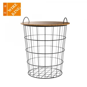 gold square big nesting wire metal side storage basket bedroom balcony corner round tea table PP tray concrete coffee table