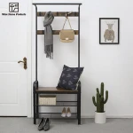 Hall Tree Furniture Antique Wall Mounted Wooden Metal Hooks Modern Coat Rack With Storage