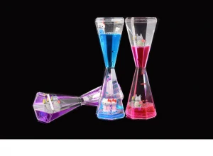 Hexagon Liquid Motion Bubbler for Kids &amp; Adults Acrylic Hourglass Liquid Bubbler/Timer with Cartoon Ornament for Sensory Play