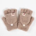 High quality autumn/winter half finger covered plush gloves knitted clamshell warm soft thick gloves