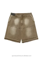 High Quality Custom vintage wash denim shorts  bermuda jean short jore jord wide leg boot cut short for men