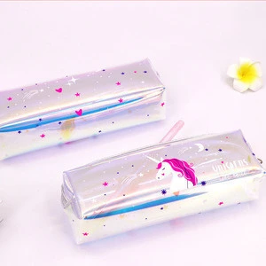 hot cute laser unicorn pencil case for kids custom laser TPU pencil bag