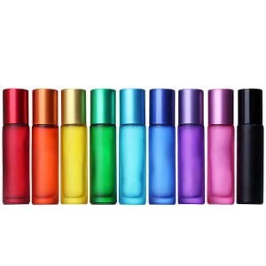 hot sale 5ml 10ml rainbow colored roll on roller perfume essential oil bottle with roller ball