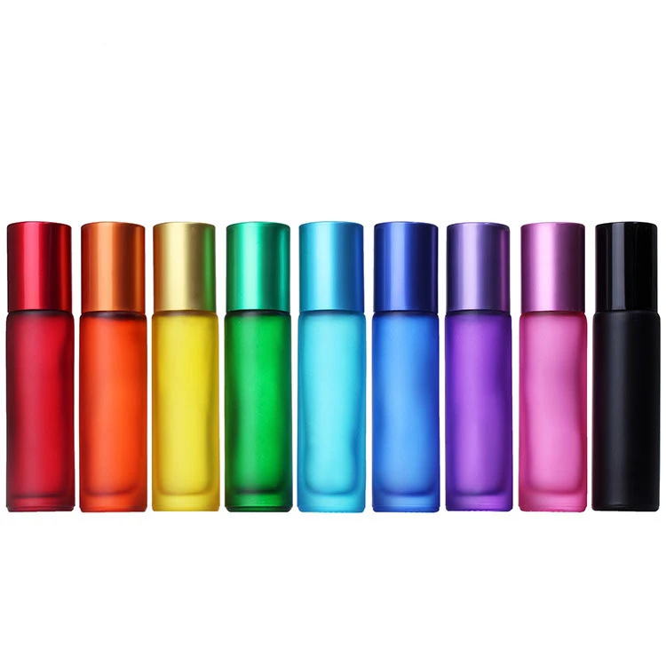 hot sale 5ml 10ml rainbow colored roll on roller perfume essential oil bottle with roller ball