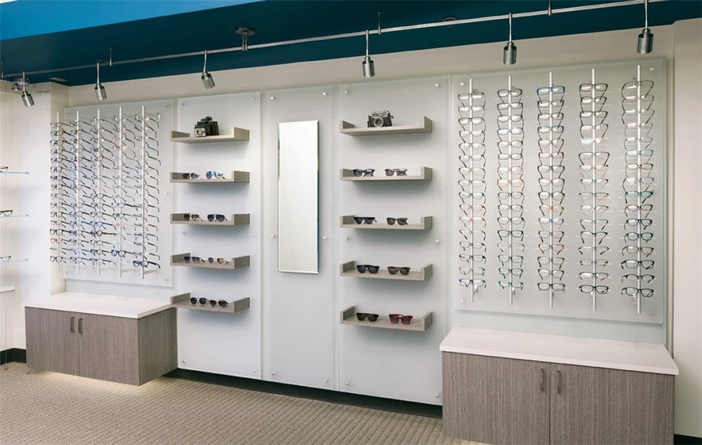 Hot Sale Optical Shop Furniture Decoration Interior Design Wall Mounted Sunglasses Store Fixtures Wooden Eyewear Displays