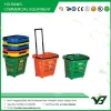Hot sell good cheap 31 Liter HDPE red color double handle roll shopping plastic vegetable basket with wheels (YB-W010)