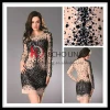 Hot selling charming beaded sexy long sleeve round neck sparkle short homecoming dress