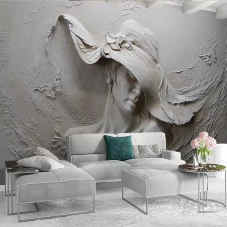 Hot Selling Custom 3D Wall Paper Embossed Grey  Beauty Photo Wall Mural For Living Room Bedroom Wallpaper Home Decoration