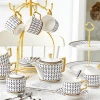 Hot Selling European Luxury Gold Line Ceramic Tea Set OEM Design Porcelain Coffee Set Logo Customized acceptable