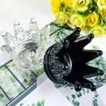 Hot selling low price fashion transparent black crown shape crystal glass ashtray for diy