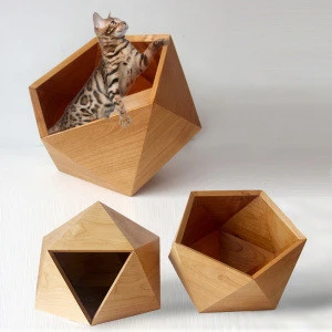 Hot Selling Pet Shop Wooden Cat House Bed Carrier Pet Cages New Natural Wood Pentagon Pet Furniture Cats House