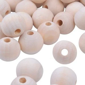 Hotting Round Wood Beads Set with 1 Roll Crystal Elastic Line for DIY Jewelry Craft Making