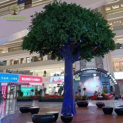 Indoor Huge Fiberglass Artificial Banyan Tree with Lights