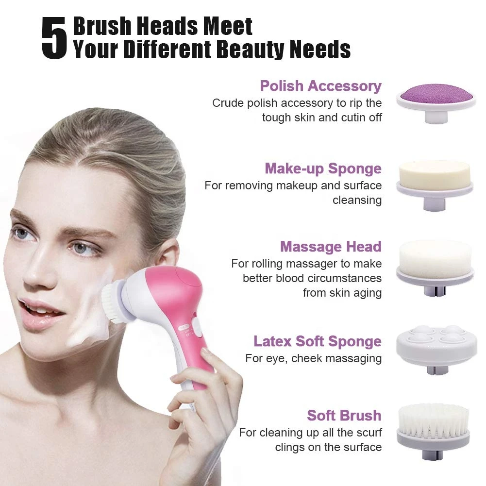 IPX7 Waterproof Deep Clean Replaceable Brush Head Silicone Electric Facial Cleansing Brush