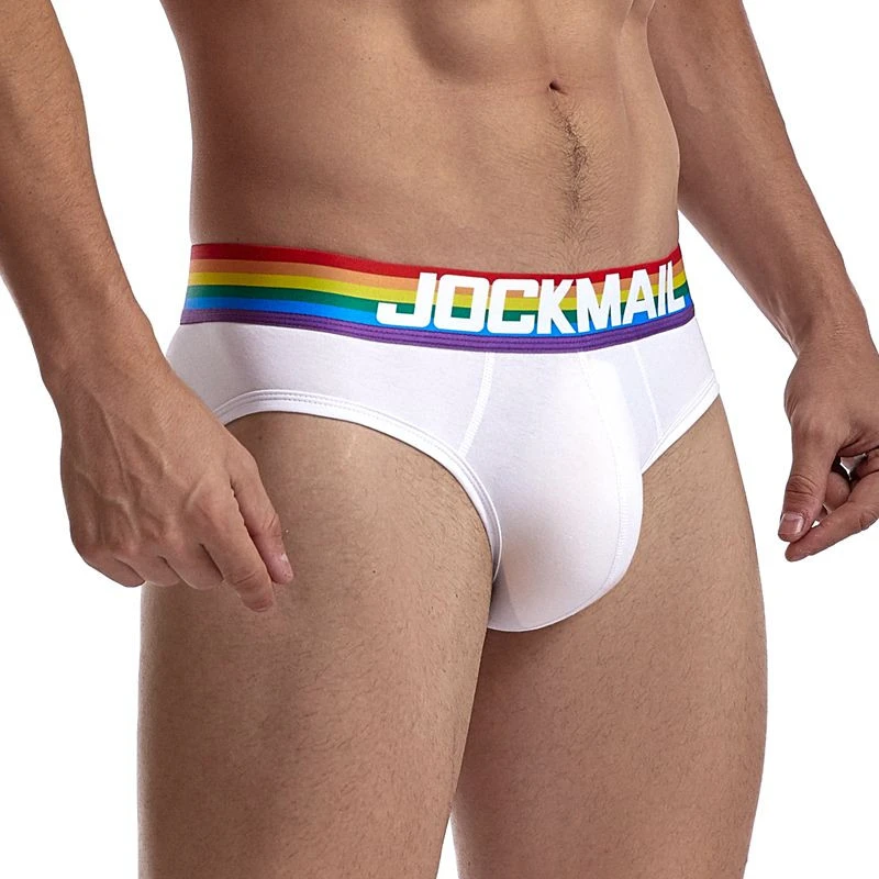 JOCKMAIL Rainbow Belt Men&#x27;s Underwear Colorful waistband Breathable cotton briefs Solid color low waist boxer